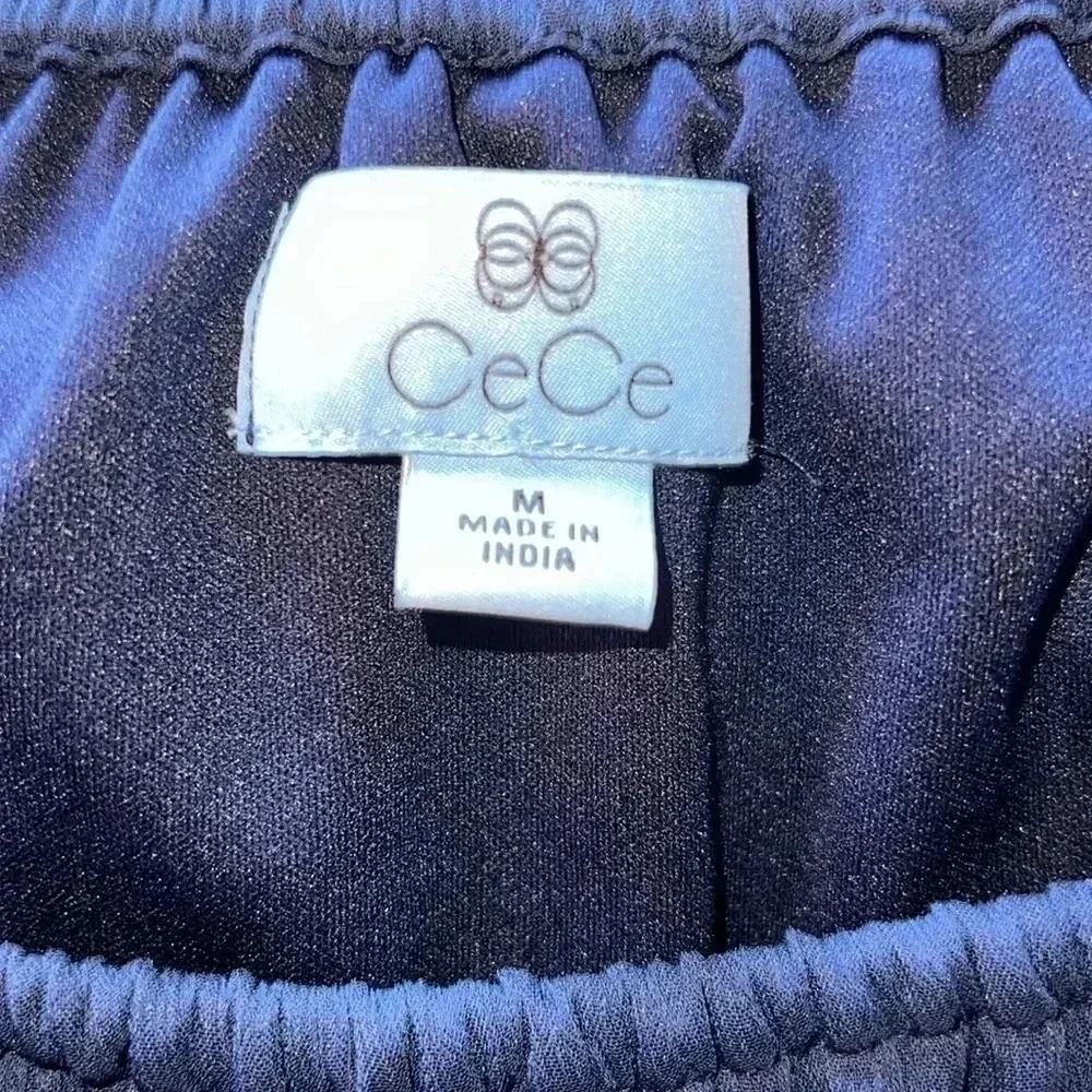 CeCe Women’s Navy Blue Off the Shoulder Bubble 3/4 Sleeve Tie at Waist Blouse M - Picture 11 of 16
